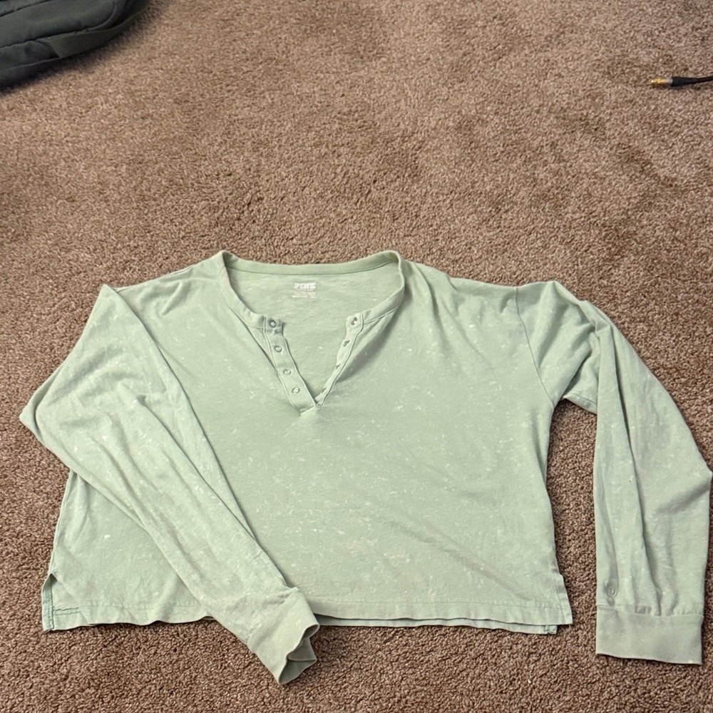 Mint Green Long Sleeve Henley Top Victoria secret PINK